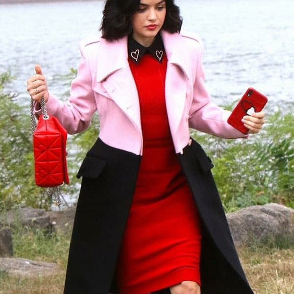 Lucy Hale Katy Keene Pink and Black Trench Coat